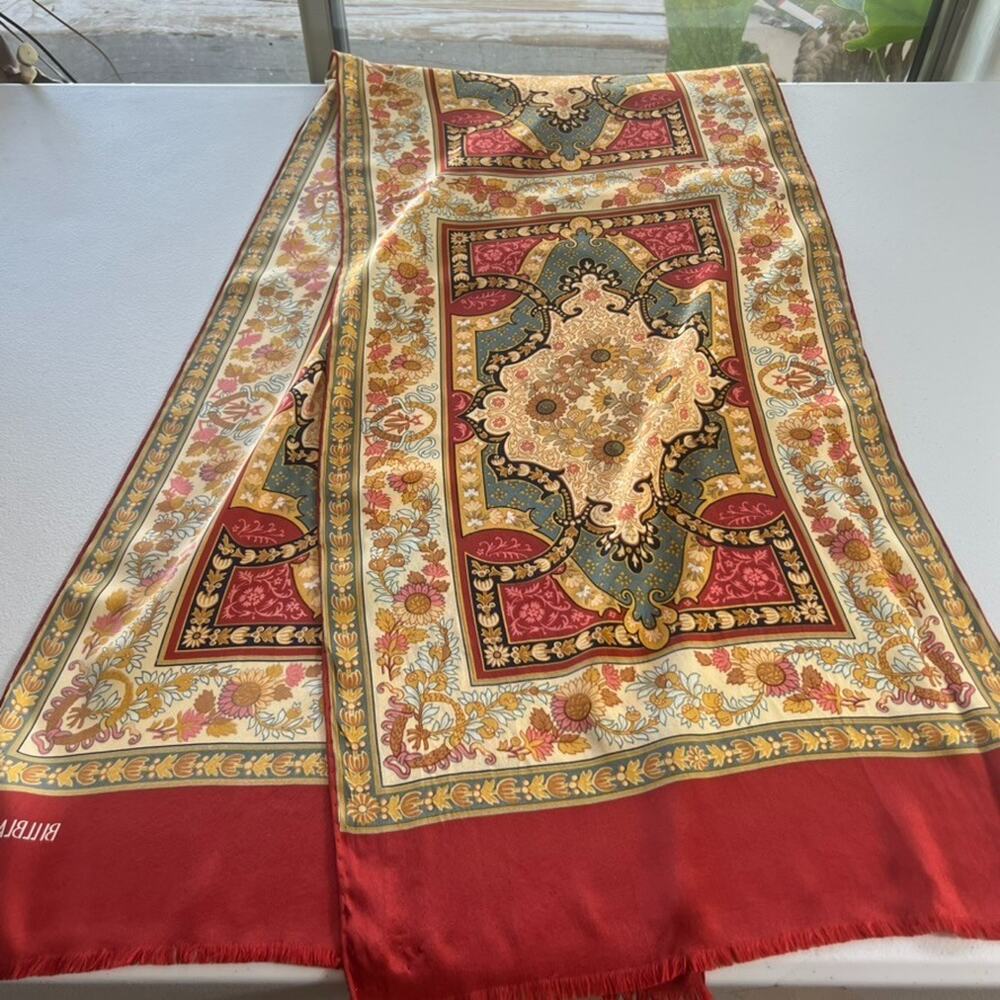 Vintage Bill Blass for Baar & Beards Silk Multicolored Scarf Floral Red - Picture 2 of 11